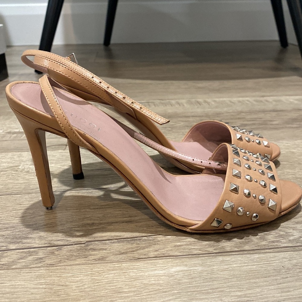 Gucci Nude Studded Ankle Strap Heels - Picture 2 of 8